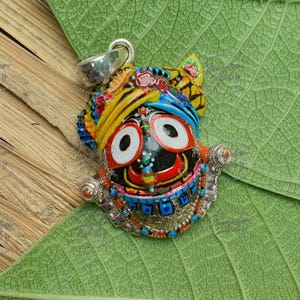 Lord Jagannath Pendent - Hand-Painted Sacred Hindu Deity Pendent for Worship and Silver Pendent