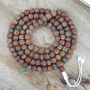 108 Natural Aged Dark Brown Rudraksha Seed Mala Prayer Beads, Sacred Rudraksha Japa Mala, Meditation Mala Rosary, Buddhist Mala