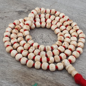 Inlayed Yak Bone Mala, Kapala Prayer Beads, Protection Necklace, Buddhist Jewelry, Yoga Gifts, Handmade Jewelry