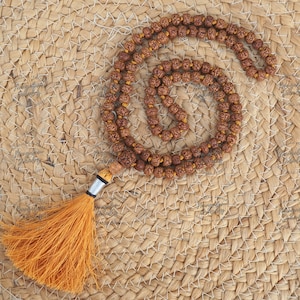 108 Natural Knotted Aged Rudraksha Seed Mala Prayer Beads, Sacred Rudraksha Mala, Meditation Mala Rosary, Buddhist Japa Mala, Rudraksha Bead