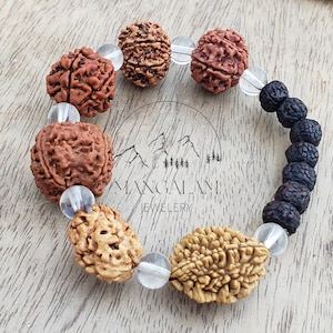 Rudraksha 2 3 4 5 6 7 Mukhi (Face) Beads with Sphatik Bead Bracelet- Lab Certified, Rudraksha Bracelet, Handmade Jewelry