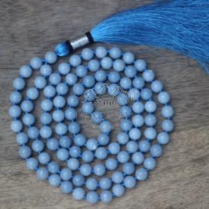 Angelite Necklace, Angelite Mala, Statement Necklace, Handmade Necklet, Gift For Yoga Lover, Handmade Jewelry
