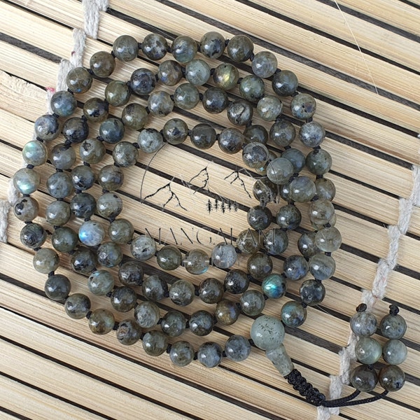 Multy Coloured Labradorite Necklace -108 Beads Mala Prayer Necklace - Natural Stone, Black Labradorite Mala For Calming & Will Power