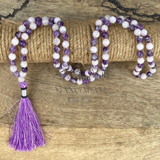 Mala Quarzo Rosa Naturale 8mm 108+1 Perle – Collana Benedetta Per Reiki, Meditazione E Gioielli – Con Ciondoli Loto, Buddha E Om