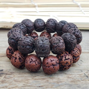 Natürlich gealtert dunkel schwarz und braun Rudraksha Armband, Shiva Armband, Yoga Armband, Yoga Geschenke, Heilung Armband