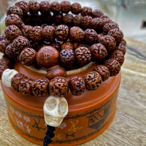 108 Natural Aged Dark Brown Rudraksha Seed Mala Prayer Beads with  Bone Skull Beads, Sacred Rudraksha Japa Mala, Meditation Mala Rosary