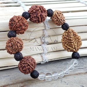 Rudraksha 2 3 4 5 6 7 Mukhi (Face) Beads with Sphatik Bead Bracelet- Lab Certified, Rudraksha Bracelet, Handmade Jewelry