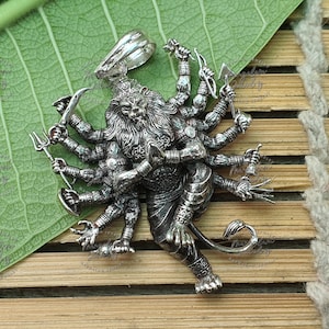 12-Armed Lord Narasimha Pendant in Pure Silver | Vishnu Avatar Amulet| Hindu God Necklace | Ugra Narasimha Talisman for Protection & Power