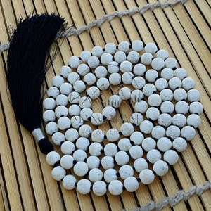 White Lava Mala, Lava mala, 108 Beads Mala, White Lava Mala, Hand Knotted Mala, Yoga Jewelry, Hand Knotted Neckace