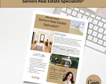 May include: A customizable introduction letter for senior real estate specialists. The letter includes a photo of a senior couple sitting on a porch, a photo of a woman, and text that explains the benefits of working with a senior real estate specialist. The text includes the phrase "Hello Neighbors" and "What I Offer".