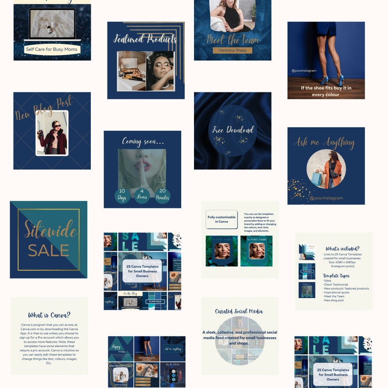 Navy Blue Canva Templates for Small Business (digital Download) - Etsy