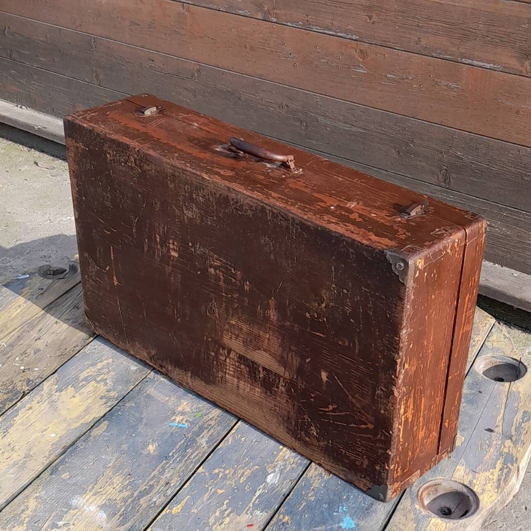 Wood Suitcase, Antique Wood Suitcase, Primitive Handmade Wooden Box