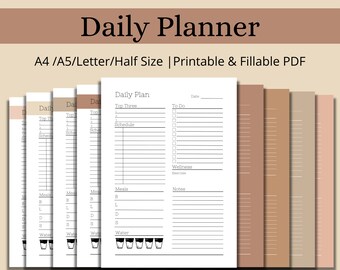 Daily Planner Printable, Productivity Planner, Daily To Do List, Daily Meal Planner, Minimalist Planner, A5/Half Size/A4/Letter