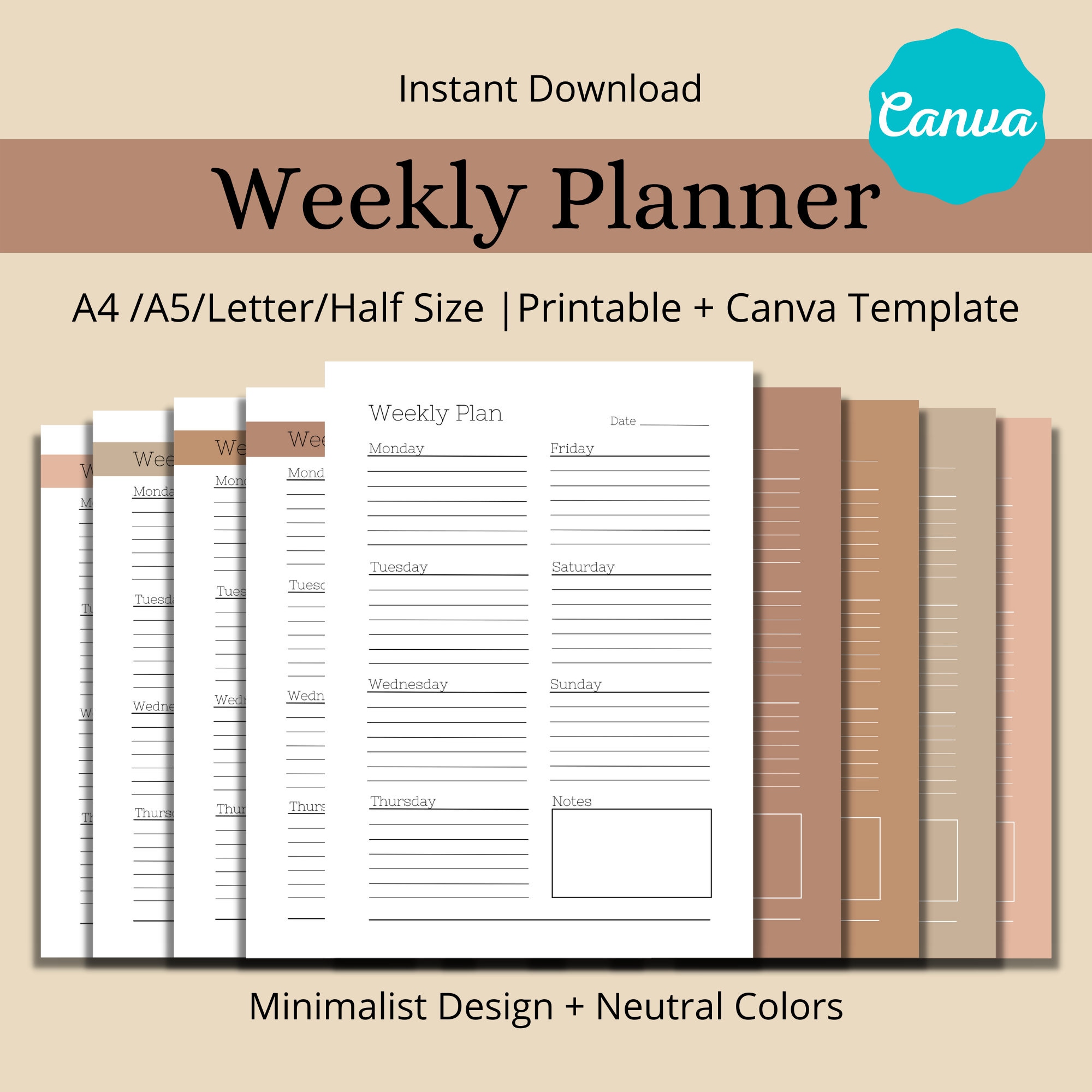 Weekly Planner, Weekly Planner Canva Template, Weekly Schedule, Weekly ...