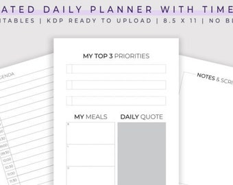Daily Planner With Times, Daily Planner Printable, Daily Planner Template, Daily Planner Notepad, Daily Planner Digital, Daily Planner PDF