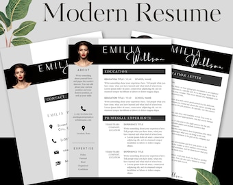 Modern Resume Template - Black and White, Cover Letter, CV, and Reference Page - Word, Pages, and OpenOffice Compatible - English