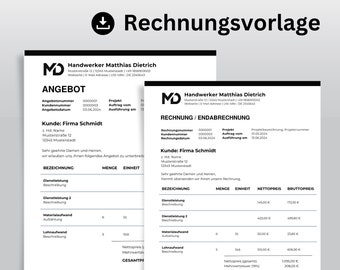 Professional invoice template set with offer and interim invoice – ideal for small and large projects, template for the self-employed