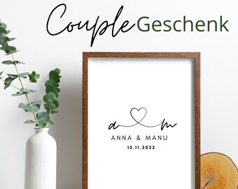 Personalized Couple Gift for Her & Him, Wedding Gift, Anniversary, Friendship, with Initials, Name, Date, For Girlfriend