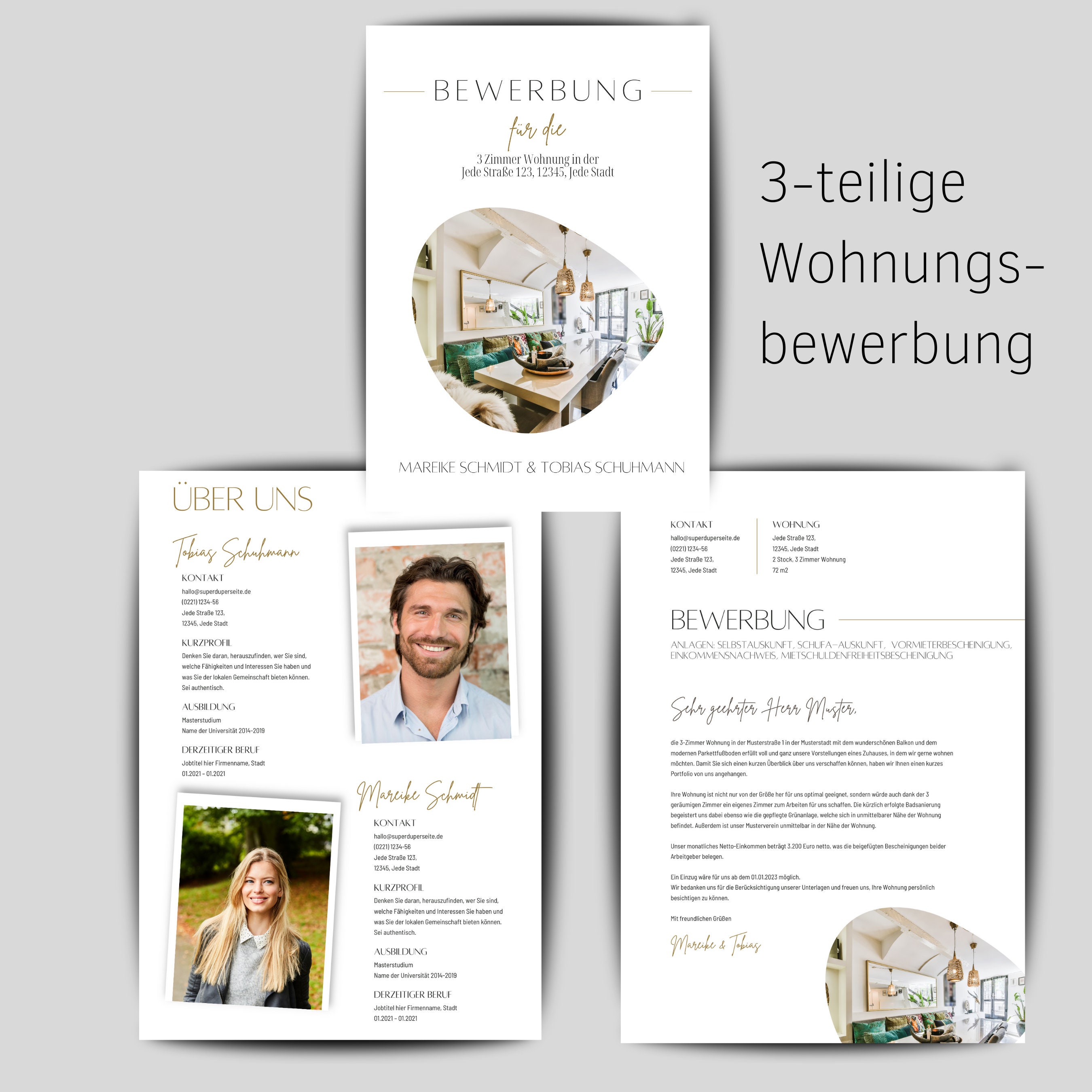 Moderne Wohnungsbewerbung, Vorlage für Word, Pages & OpenOffice, inklusive Kurzprofil und