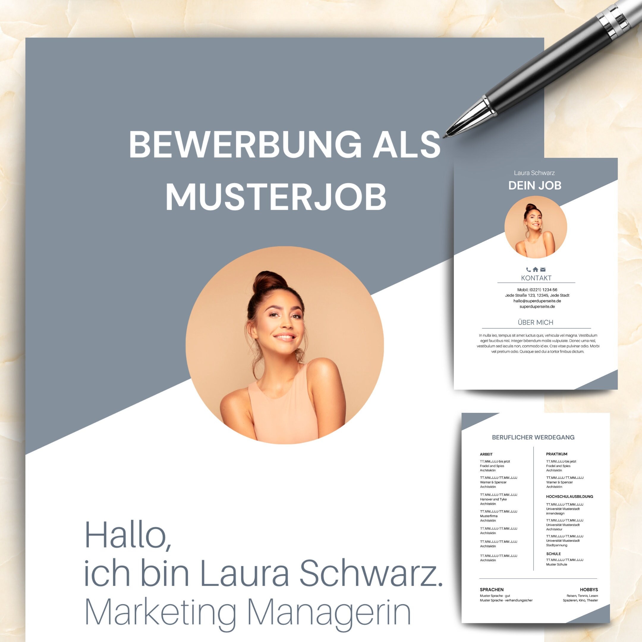 Elegant \u0026 Modern Application Template in German, CV Template for Word,  Pages, Openoffice, With Cover Page and Motivation Letter - Etsy, image size:2160x2160