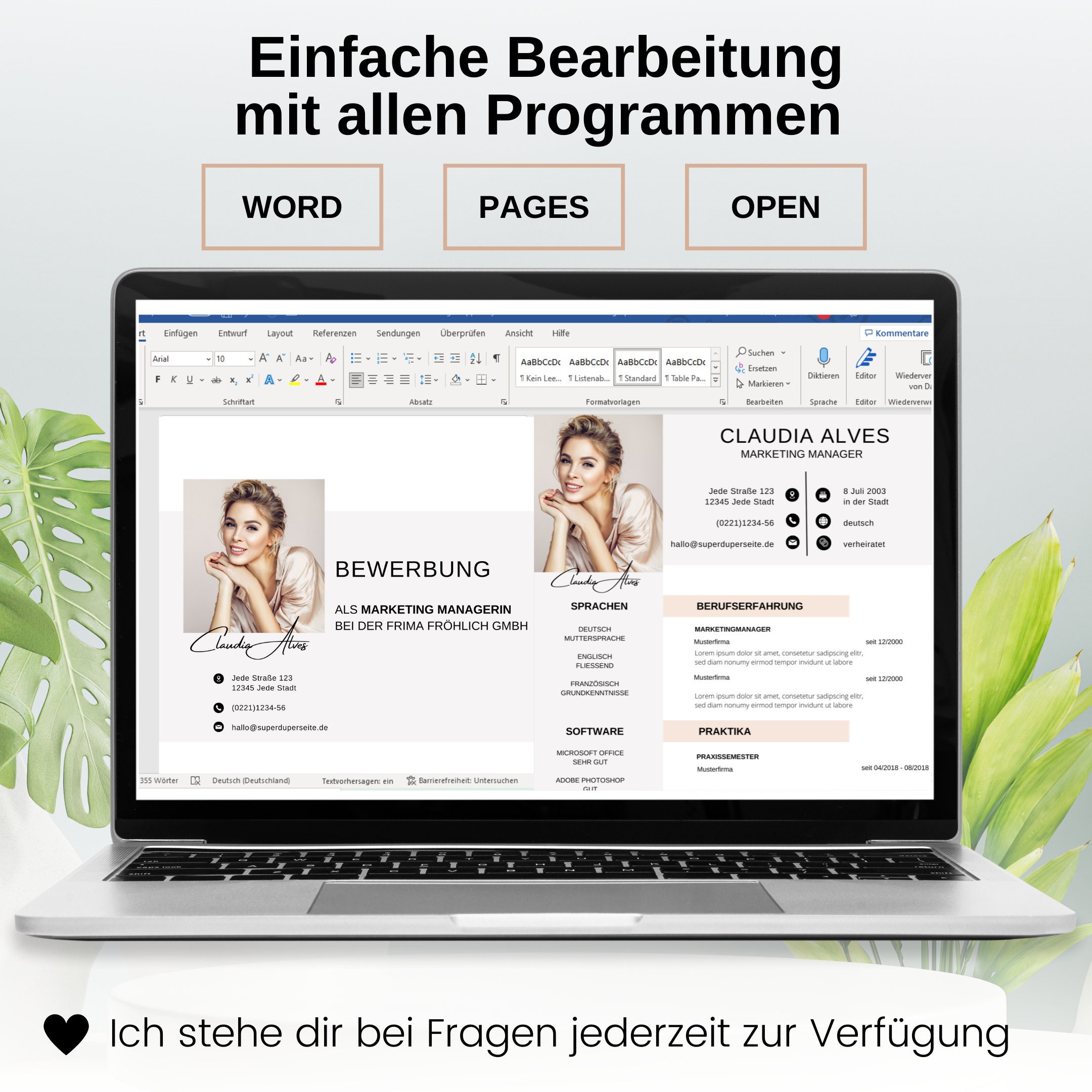 Modern & Professional Application Templates Design in German, CV for ...
