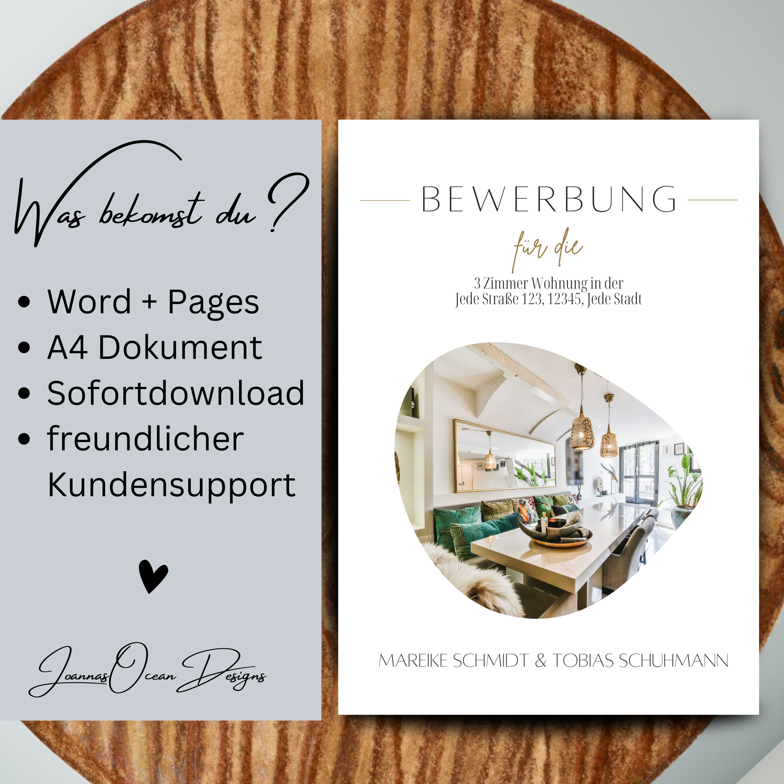 Moderne Wohnungsbewerbung, Vorlage für Word, Pages & OpenOffice, inklusive Kurzprofil und