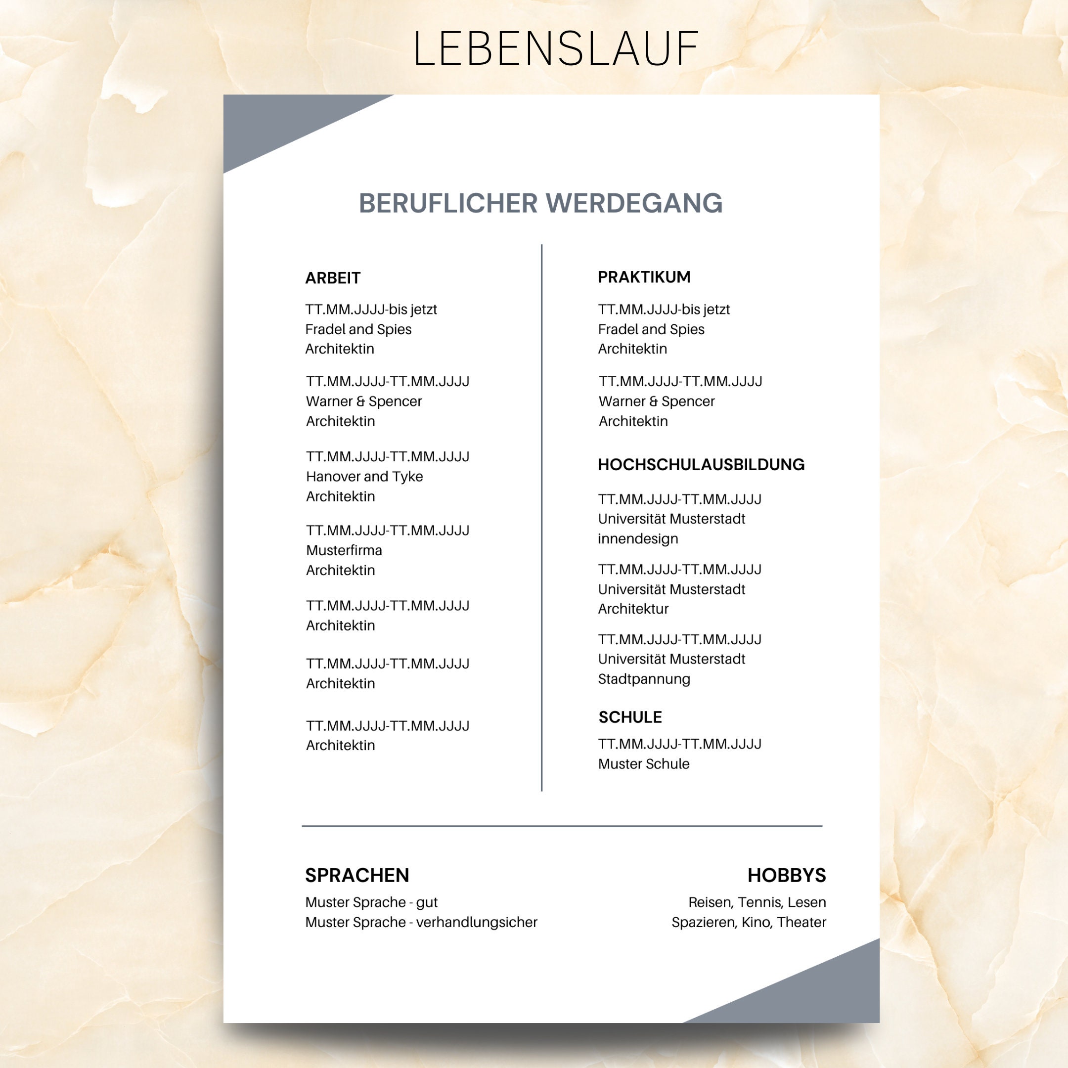 Elegant & Modern Application Template in German, CV Template for Word ...