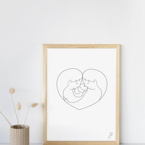 Dois pais gays com recém-nascido - Pintura de nascimento - Retrato de família para imprimir - ideia de presente para o pai - Dia dos Pais