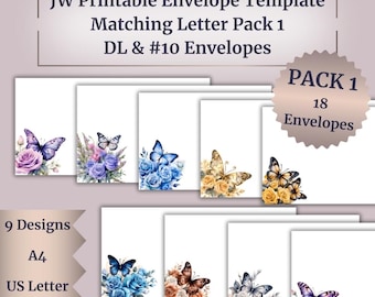 Plantilla de sobre imprimible JW: 9 diseños - Paquete de cartas a juego 1 - Sobres DL y n.° 10