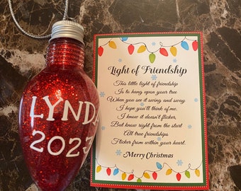 Best friend ornament | Friendship ornament | Personalized Christmas ornament | Friendship gift | Glitter lightbulb ornament