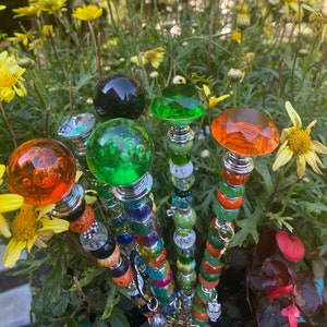 Fall Garden decor Garden gift, beaded garden decor, Garden sticks, sun catcher plant stake, fairy garden stake, Halloween outside decor