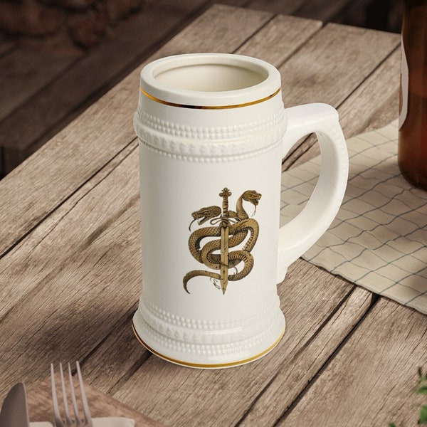Snake and Dagger Beer Stein Mug, Father's Day Gift, Unique gift for Dad, Snake Beer Mug, Snake And dagger gift, unique Beer Mugs, Beer Stein