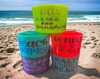 Beach Cup and Phone Holder, drink sand, personalized birthday, bride gifts, beach spike drink holder, personalized drink holder, beach drink