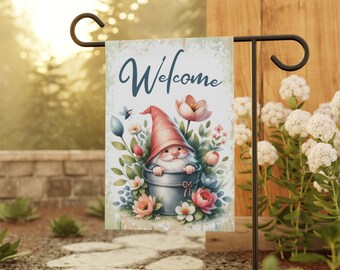 Banner da giardino gnomo di benvenuto, bandiera da giardino, bandiera gnomo, regalo per la festa della mamma, regalo di giardinaggio, bandiera di benvenuto, regalo per la mamma, regalo gnomo