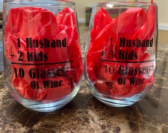Roligt mamma-vinglas: 1 man, 2 barn, stånglöst glas (340 ml)