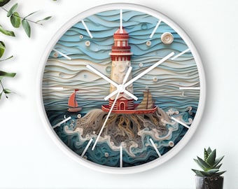 Lighthouse Wall Clock: Beach House Decor, Silent Mechanism