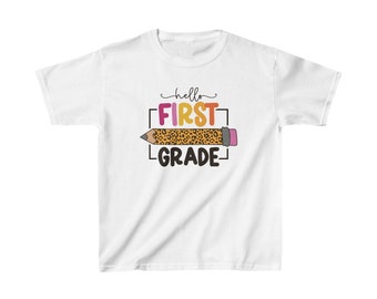 Hola, camiseta de algodón para niños de primer grado, camiseta de regreso a clases.