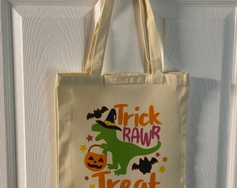 Personalized Trick or Treat Bag Halloween Tote for Kids | Personalized Halloween gift | Dinosaur bag | Candy bag | Trick or Treat bag