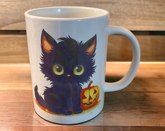 Black Cat Halloween Coffee Mug: Witch Kitchen Decor Gift