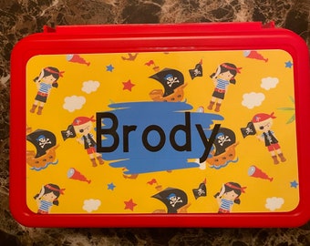 Customized pencil box, back to school supplies, Personalized Pencil Box,Kindergarten,Snack Box, School supply box, pirate box, pirate pencil
