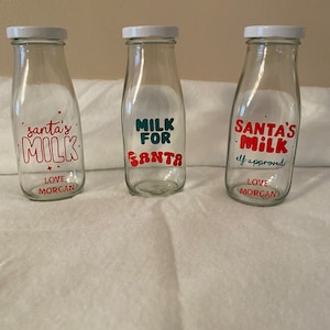  Sliner 6 Pcs 16 oz Christmas Milk Bottle with Straws Milk for  Santa Bottle Glass Milk Jars with Red and White Paper Straws Bottles for  Parties, Breakfast, Wedding, Picnic, Beverage 