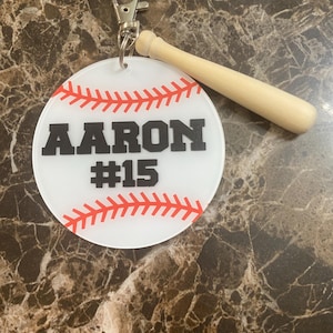 Baseball Personalized Acrylic Keychain, Custom Sports Bag Tag for Kids or Teams, Bat and Baseball Backpack Tag, Sports Team Gift Idea