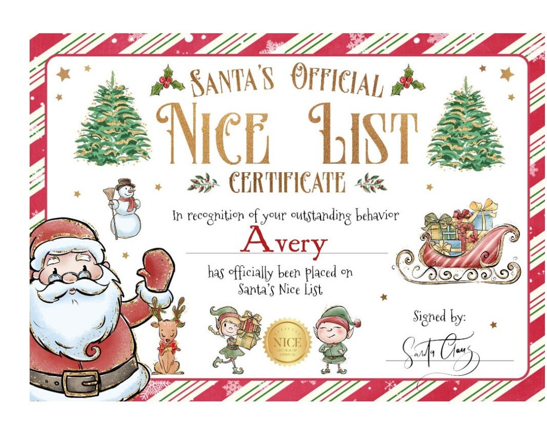 Santas Nice List Certificate, Santas Nice List, Stocking Stuffer,nice
