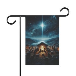 Bandera de jardín con escena de la Natividad: decoración navideña religiosa para el jardín