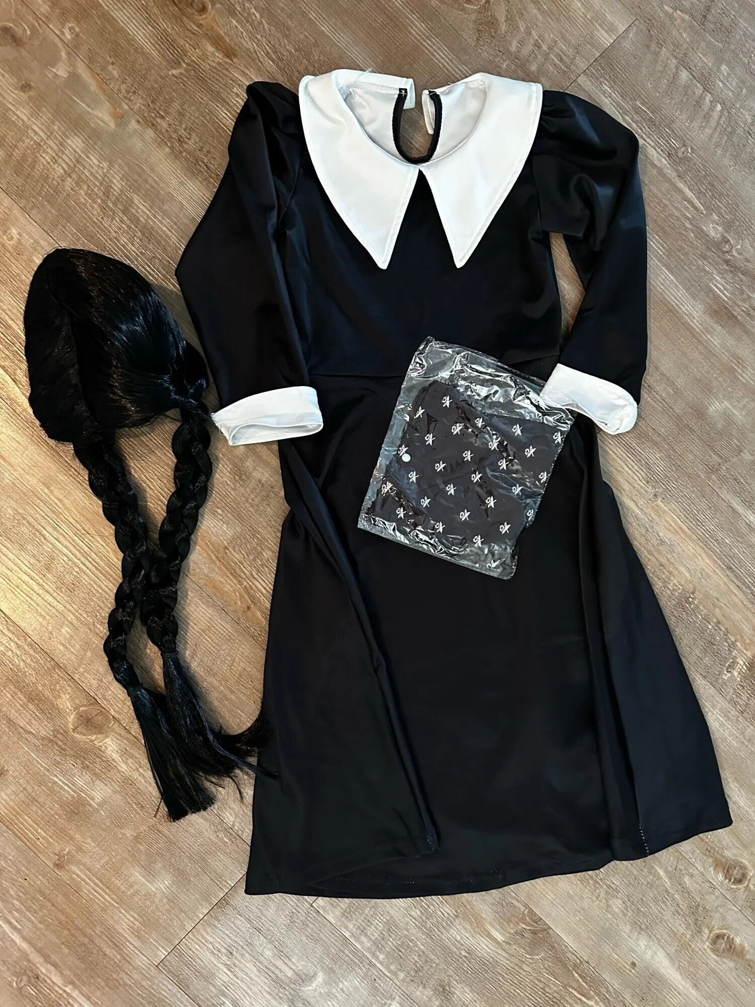 GUUZOGG Wednesday Addams Costume Dress with Wig Belt Socks and