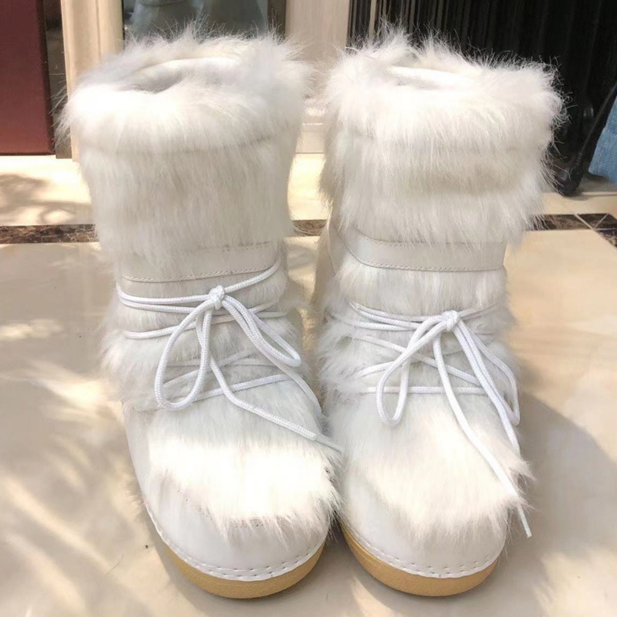 Women Winter Boots Real Leather Women Fluffy Flat Booties Ladies Metal  Buckles Furry Shoes Warm Rabbit Fur Botas Plus Size - AliExpress