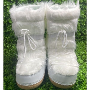 Boots White Fluffy Winter Fur Size Snow Women Faux Warm Furry - Etsy