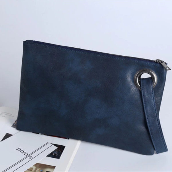Large Leather Clutch Etsy