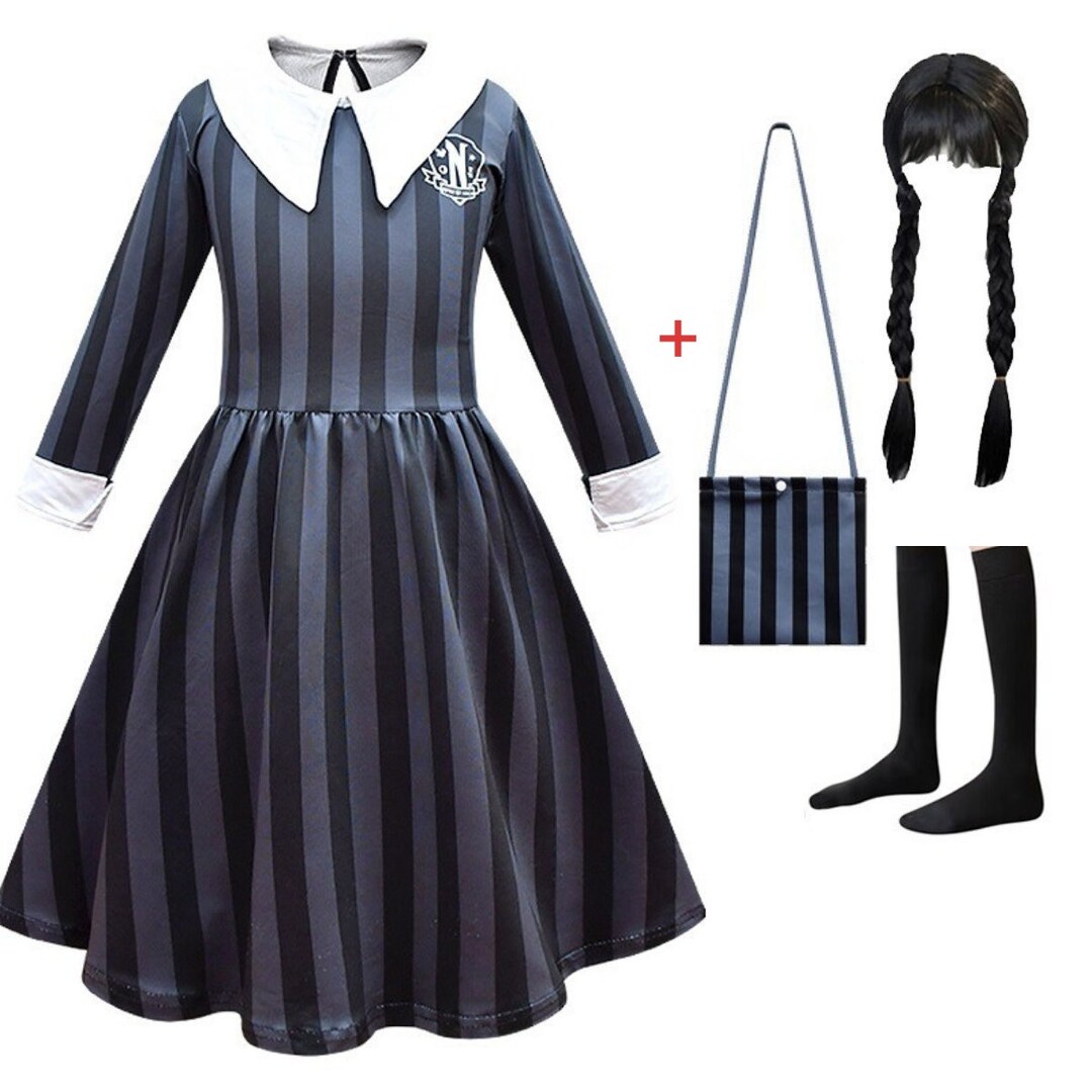 Addams Family Dress Wig Bag and Socks Kids Party Wednesday - Etsy