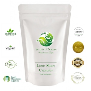 Lion&#39;s Mane Mushroom Extract Capsules Organic 2400 mg Selected by Master Herbalist